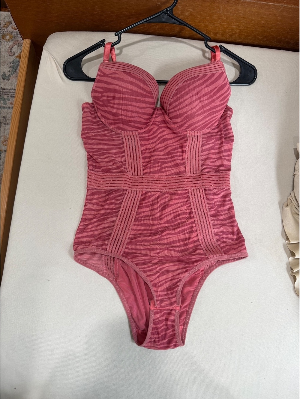 Pink Zebra Print Mesh Corset Bodysuit – Underwire Bustier Lingerie